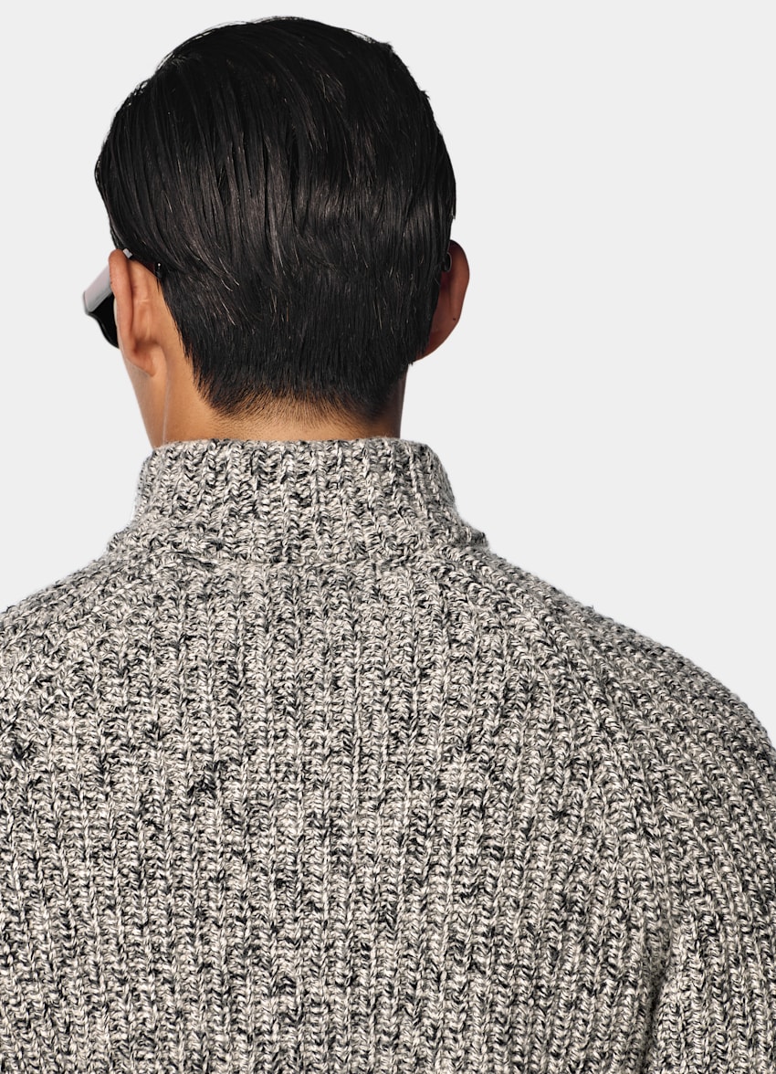 SUITSUPPLY Wool Cotton Light Brown Ribbed Moulin&eacute; Zip Cardigan