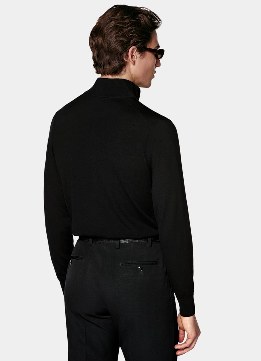 SUITSUPPLY Pure Wool Black Merino Half Zip