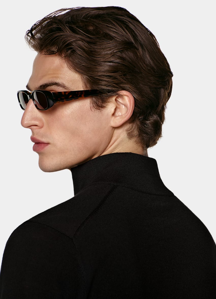 SUITSUPPLY Pure Wool Black Merino Half Zip