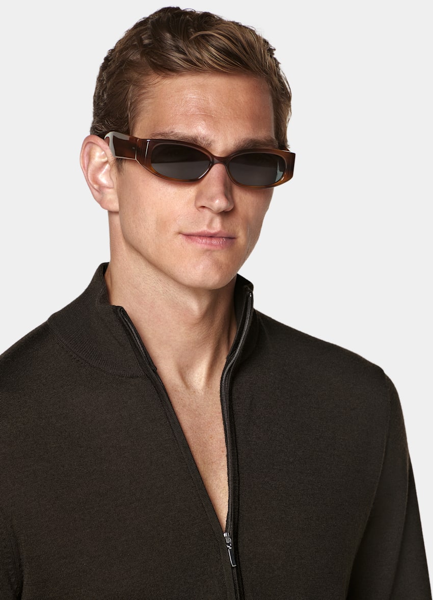 SUITSUPPLY Pure Wool Dark Brown Merino Half Zip