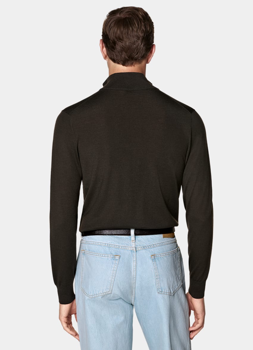 SUITSUPPLY Pure Wool Dark Brown Merino Half Zip