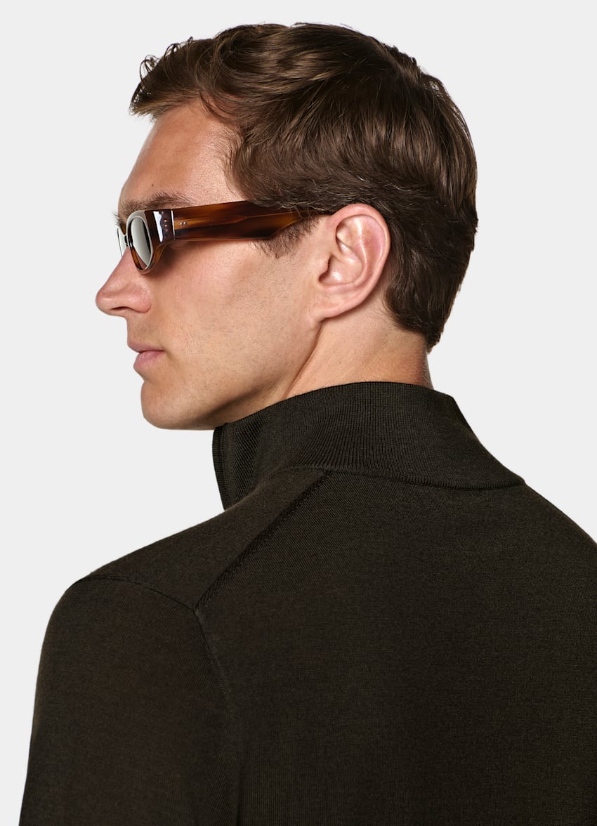 SUITSUPPLY Pure Wool Dark Brown Merino Half Zip
