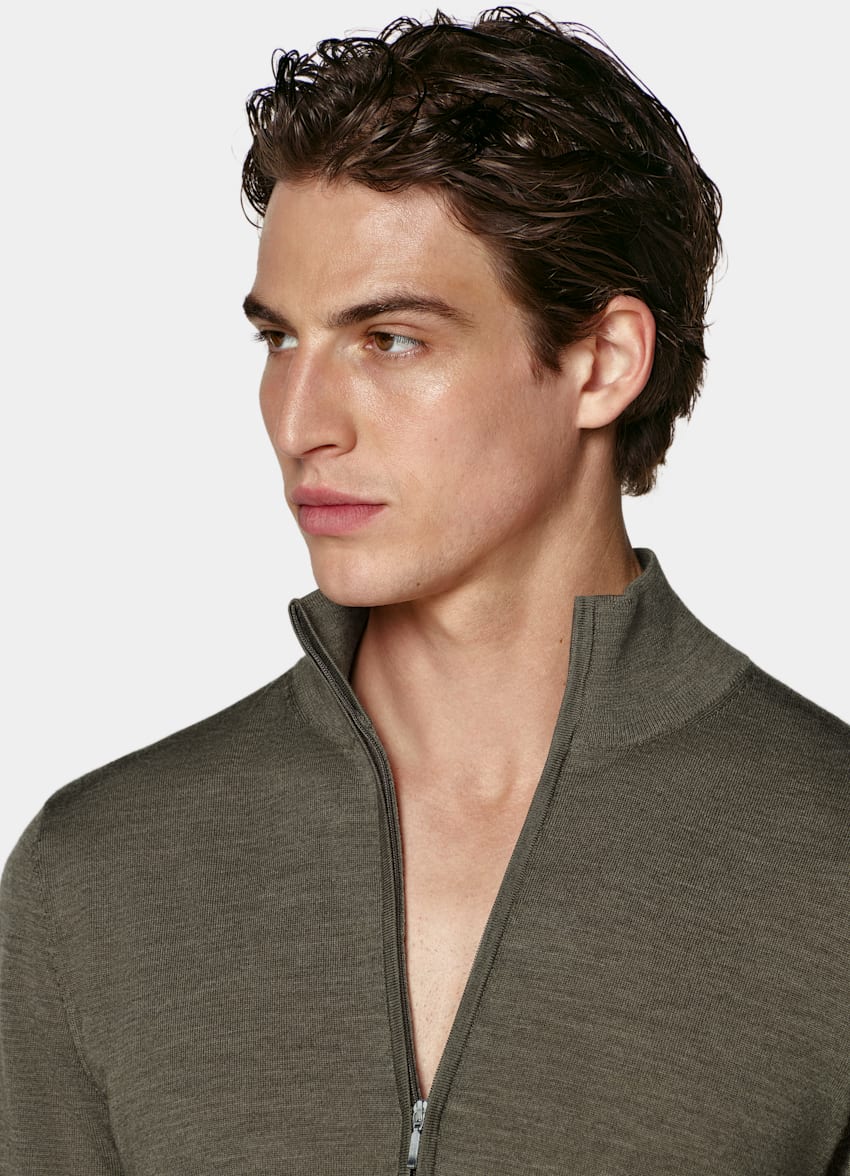 SUITSUPPLY Pure Wool Mid Green Merino Half Zip