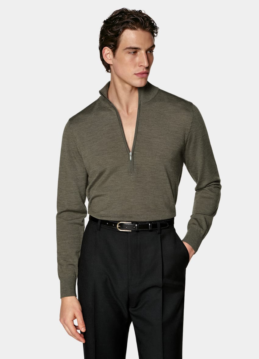 SUITSUPPLY Pure Wool Mid Green Merino Half Zip