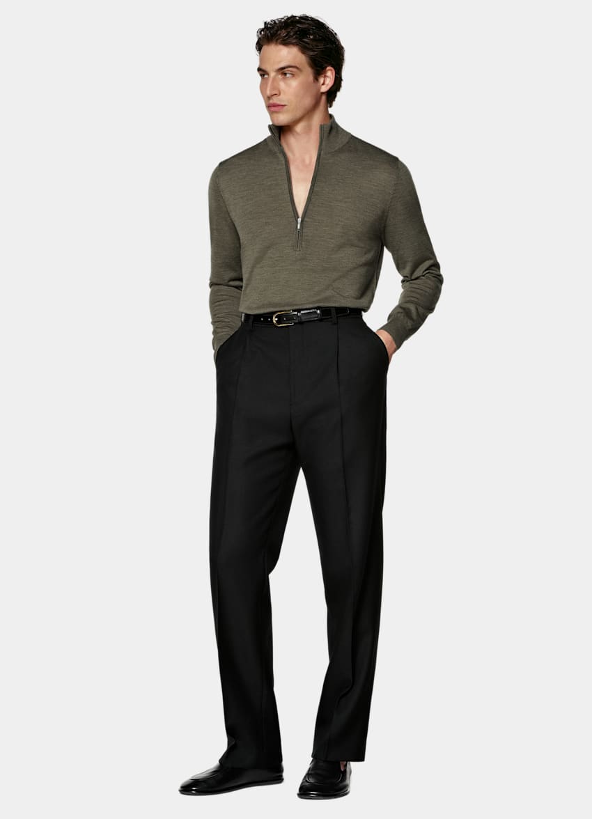 SUITSUPPLY Pure Wool Mid Green Merino Half Zip