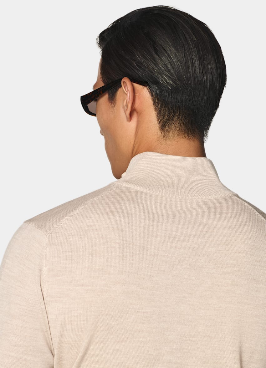 SUITSUPPLY Pure Wool Light Brown Merino Half Zip