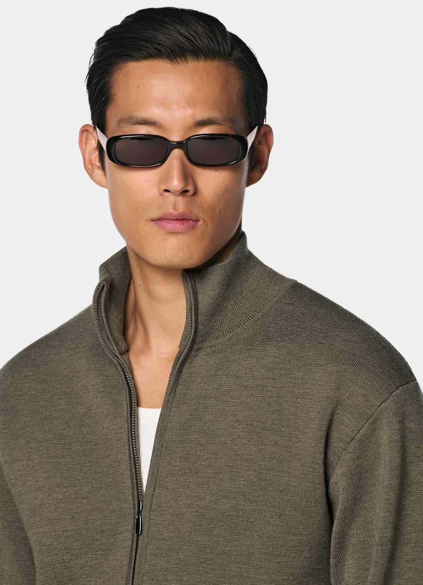 SUITSUPPLY Reine Schurwolle Merino Zip-Cardigan mittelgr&uuml;n