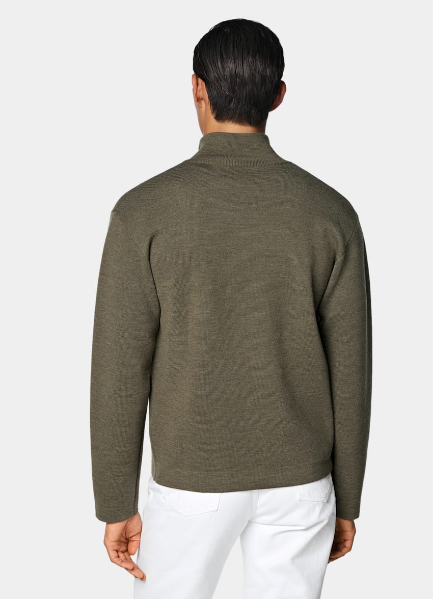 SUITSUPPLY Reine Schurwolle Merino Zip-Cardigan mittelgr&uuml;n