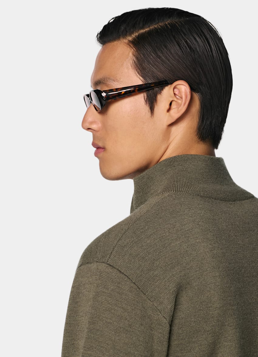 SUITSUPPLY Reine Schurwolle Merino Zip-Cardigan mittelgr&uuml;n