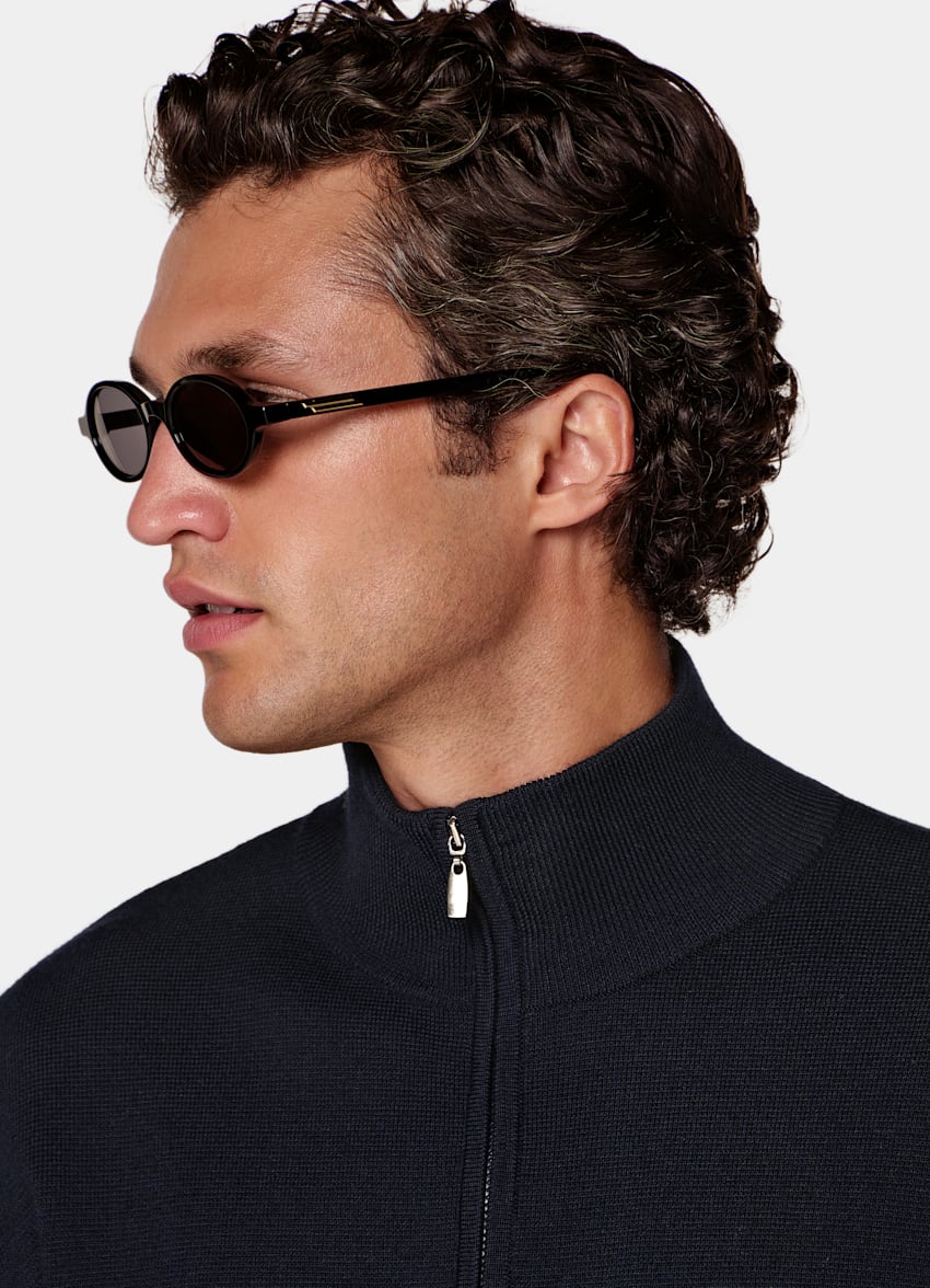 SUITSUPPLY Pure Wool Navy Merino Zip Cardigan