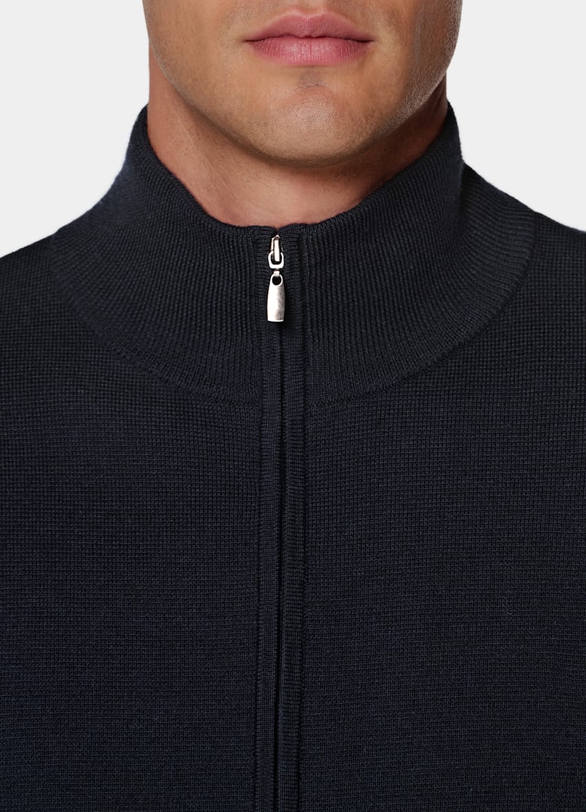 SUITSUPPLY Pure Wool Navy Merino Zip Cardigan