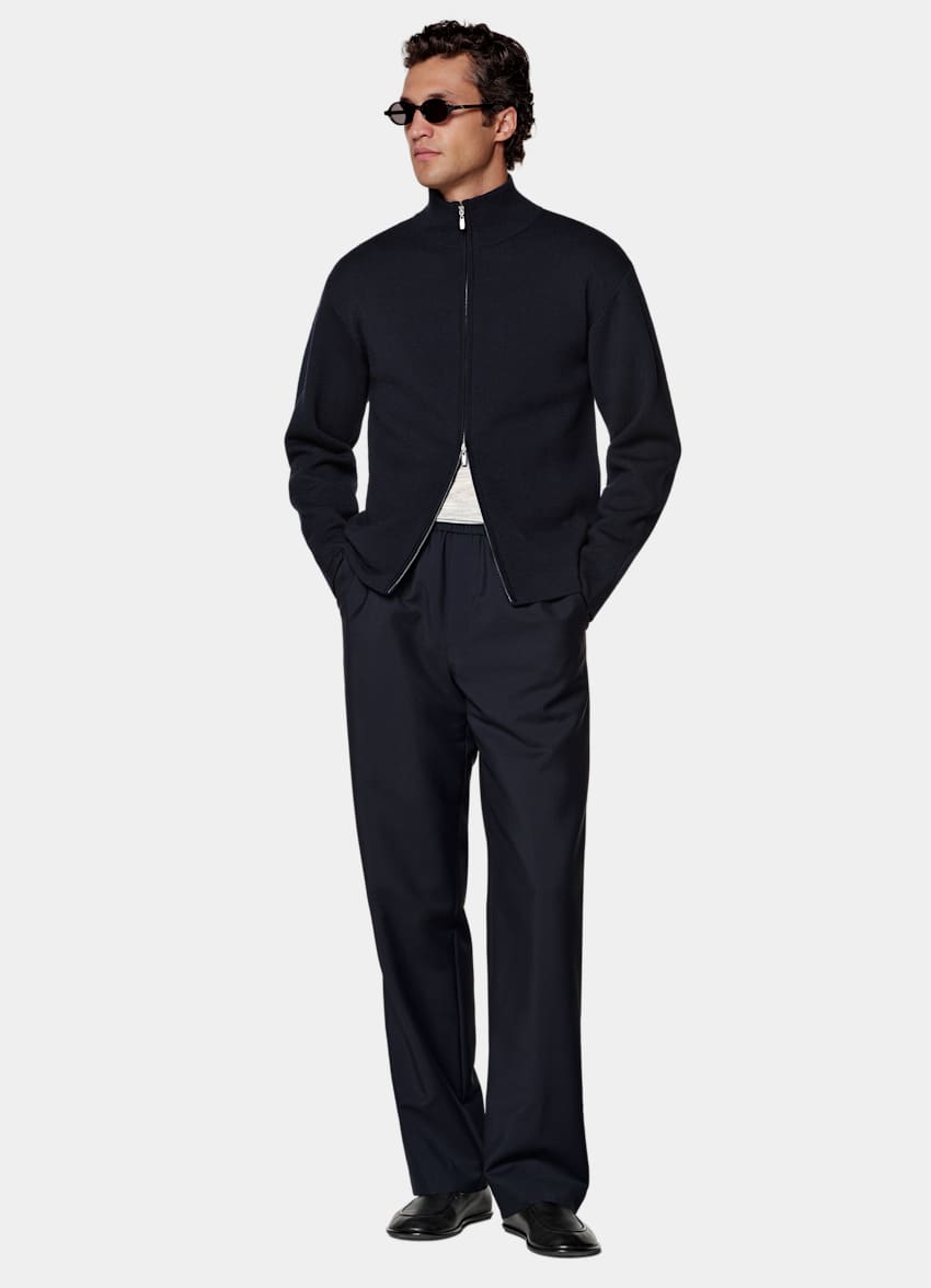 SUITSUPPLY Pure Wool Navy Merino Zip Cardigan