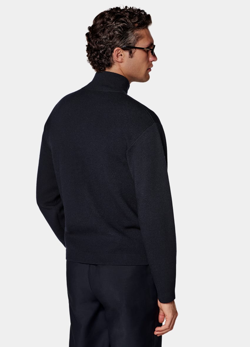SUITSUPPLY Pure Wool Navy Merino Zip Cardigan