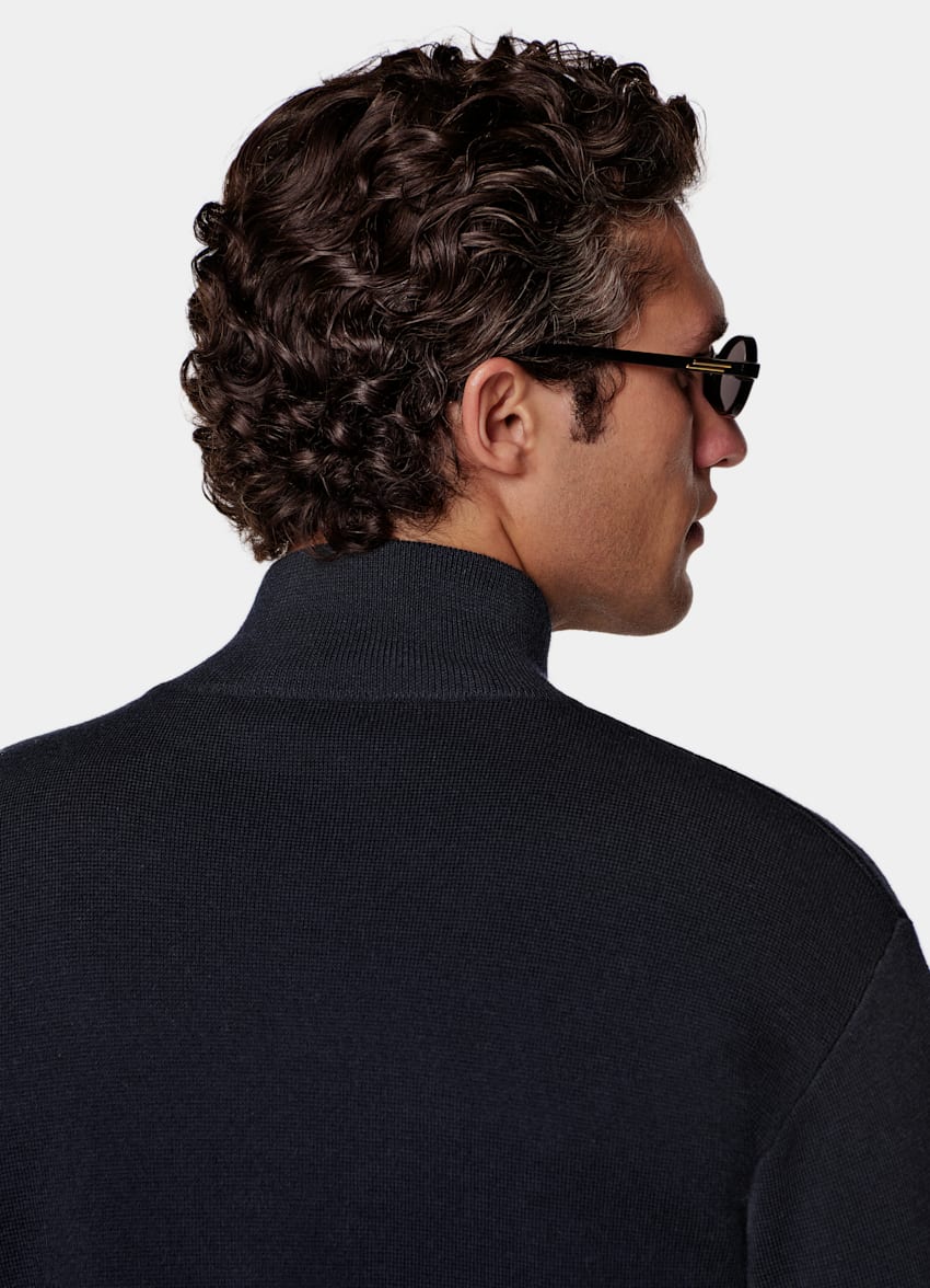 SUITSUPPLY Pure Wool Navy Merino Zip Cardigan