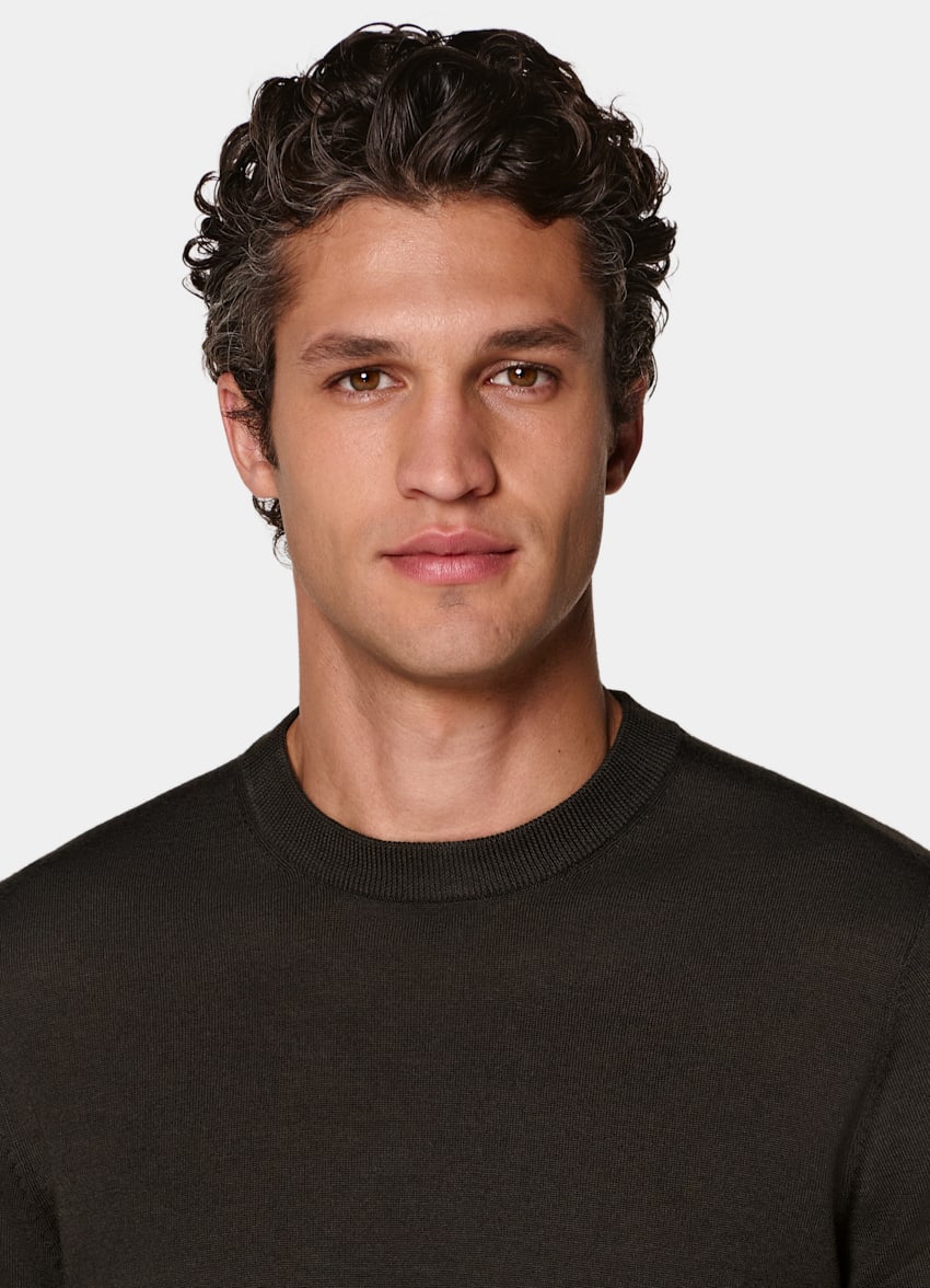 SUITSUPPLY Pure Wool Dark Brown Merino Crewneck