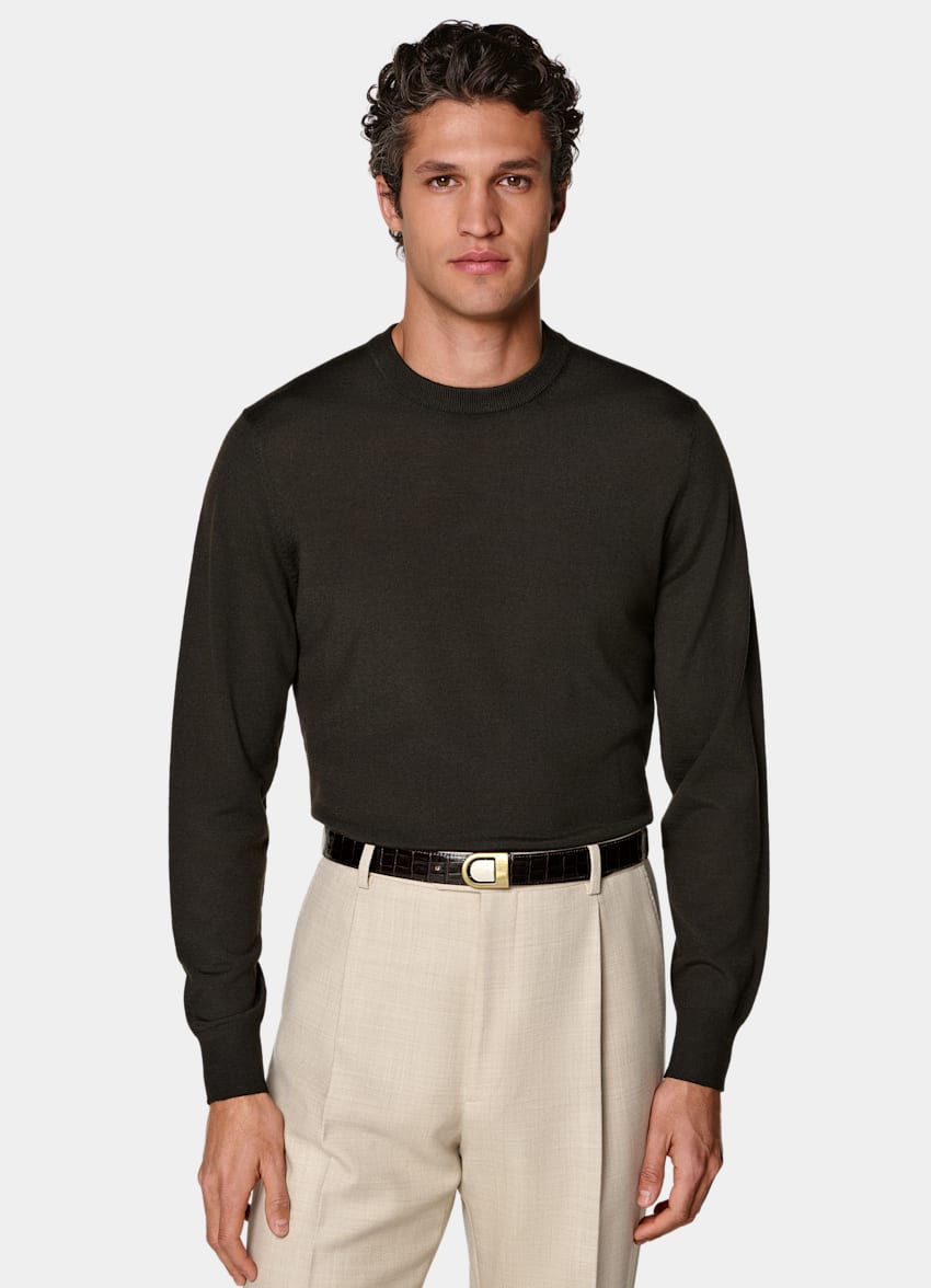 SUITSUPPLY Pure Wool Dark Brown Merino Crewneck
