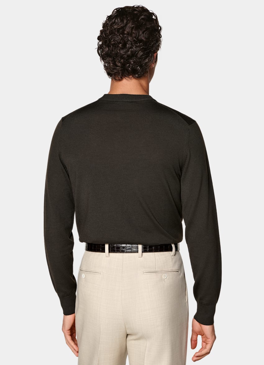 SUITSUPPLY Pure Wool Dark Brown Merino Crewneck