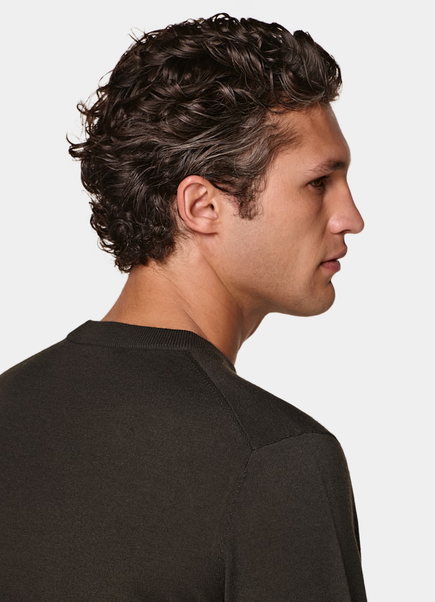 SUITSUPPLY Pure Wool Dark Brown Merino Crewneck