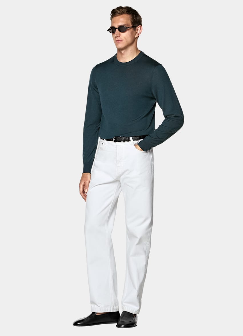 SUITSUPPLY Reine Schurwolle Merino Rundhalspullover mittelblau