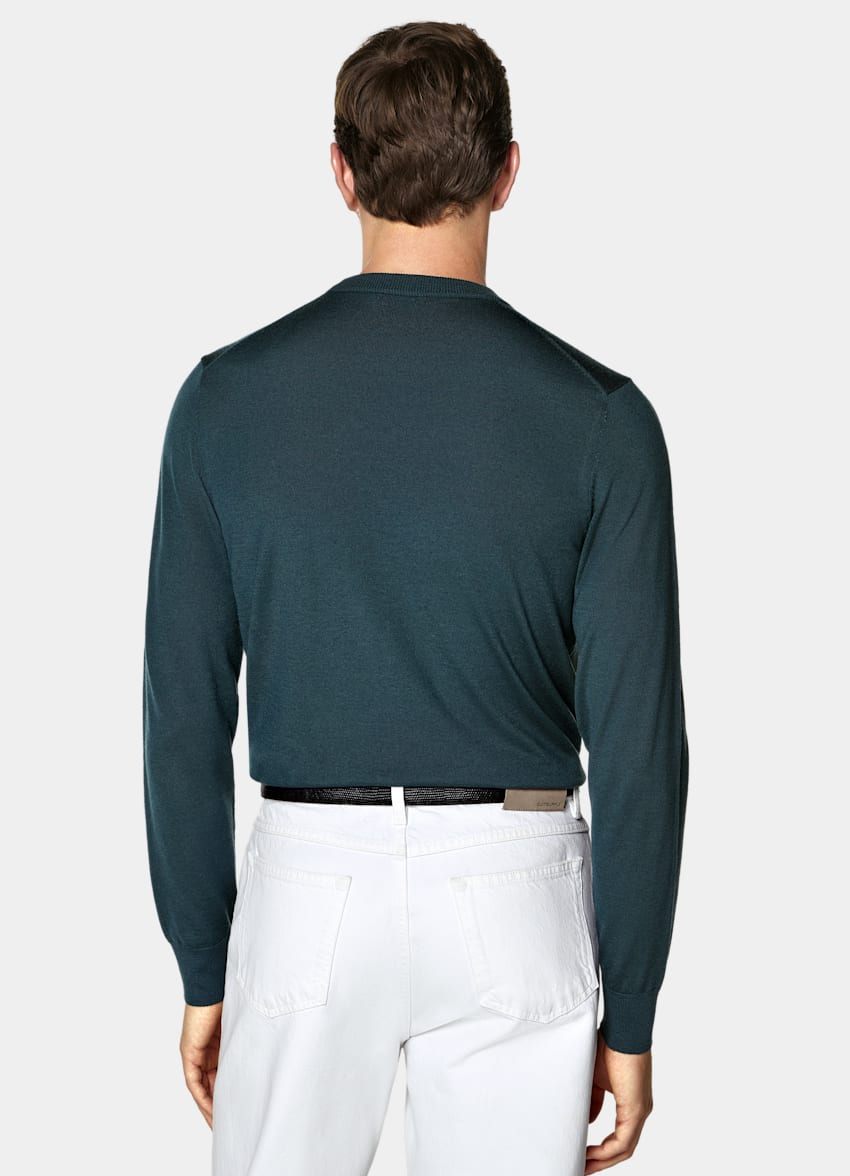 SUITSUPPLY Reine Schurwolle Merino Rundhalspullover mittelblau