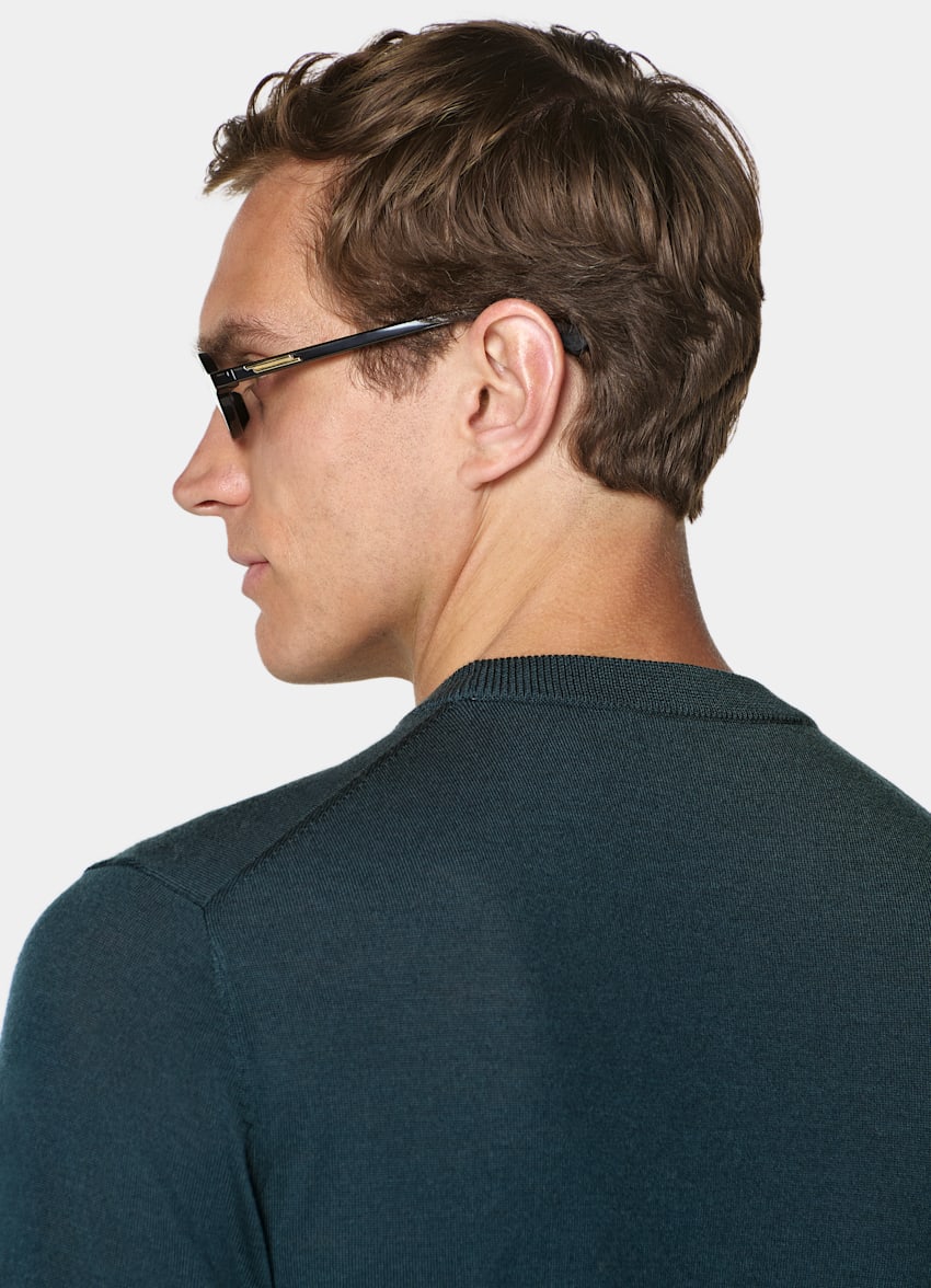 SUITSUPPLY Reine Schurwolle Merino Rundhalspullover mittelblau