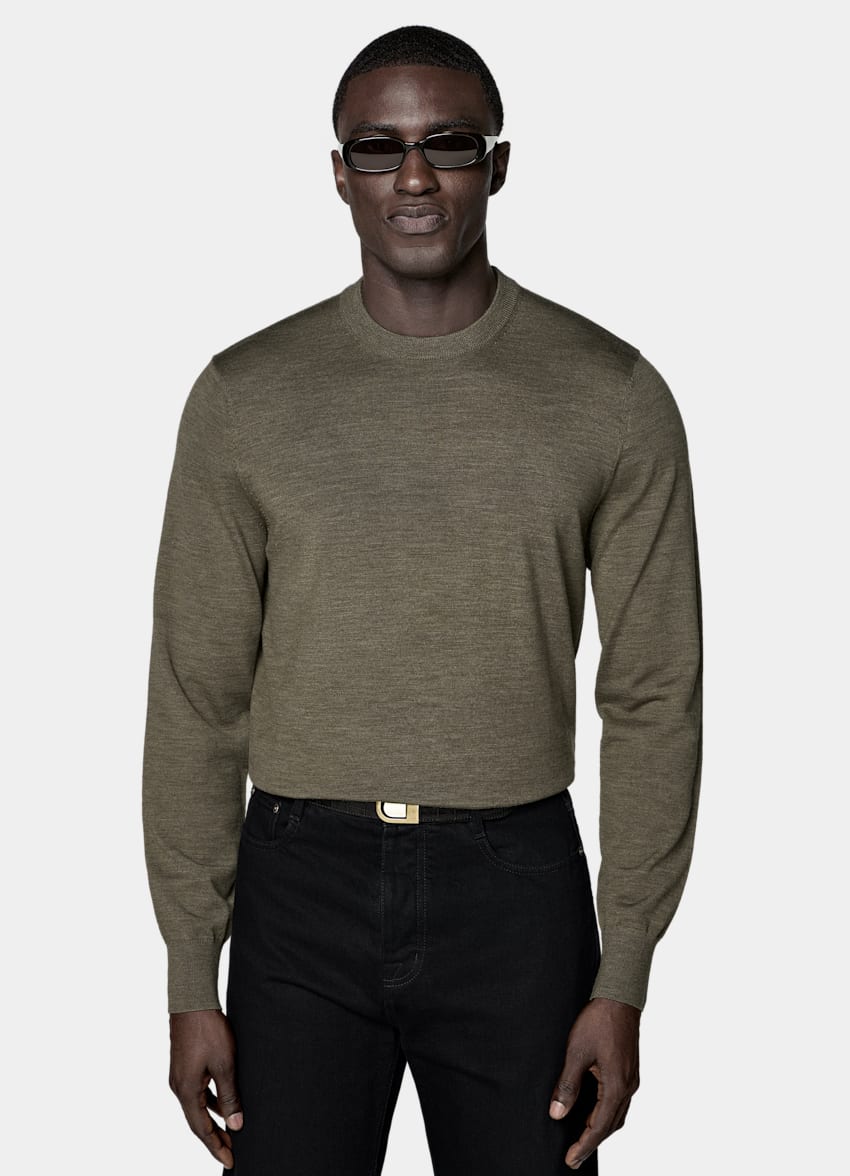 SUITSUPPLY Reine Schurwolle Merino Rundhalspullover gr&uuml;n