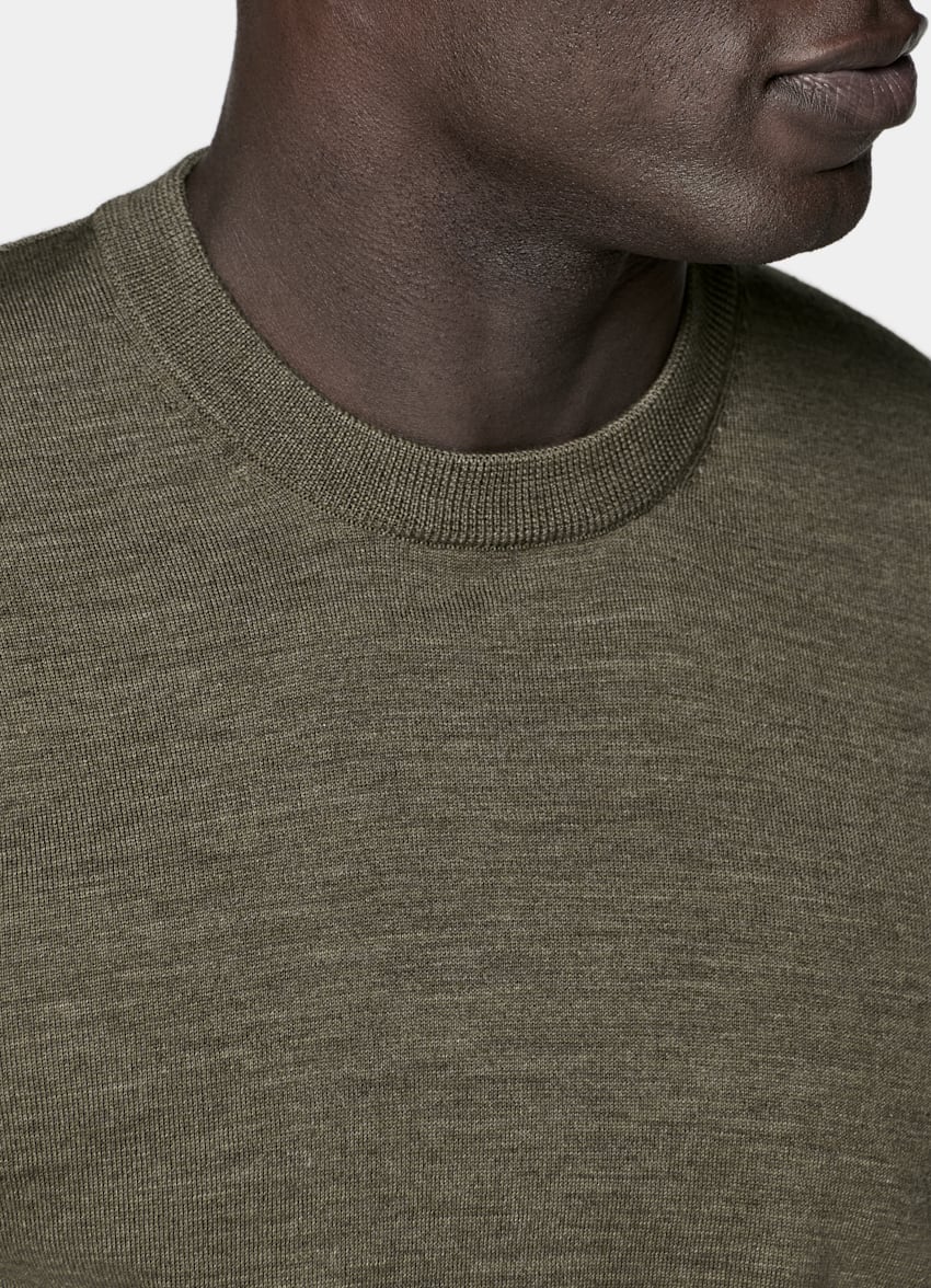 SUITSUPPLY Reine Schurwolle Merino Rundhalspullover gr&uuml;n