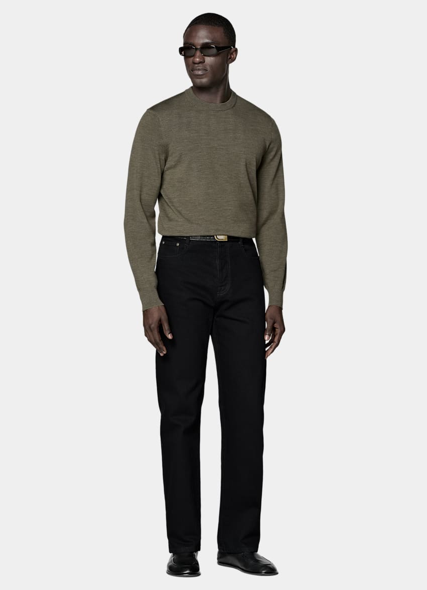 SUITSUPPLY Reine Schurwolle Merino Rundhalspullover gr&uuml;n