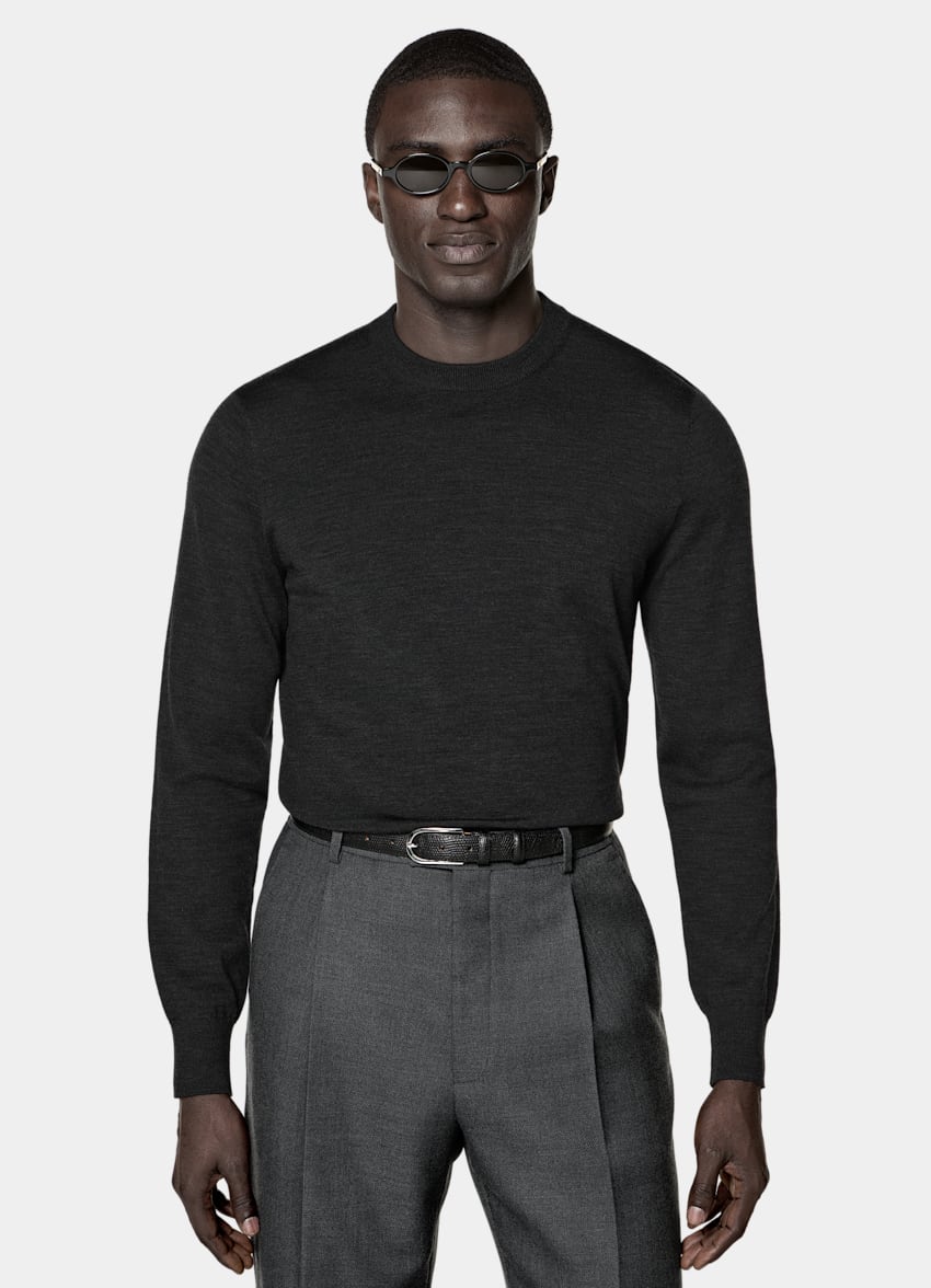 SUITSUPPLY Pure laine Pull col rond Merino gris fonc&eacute;
