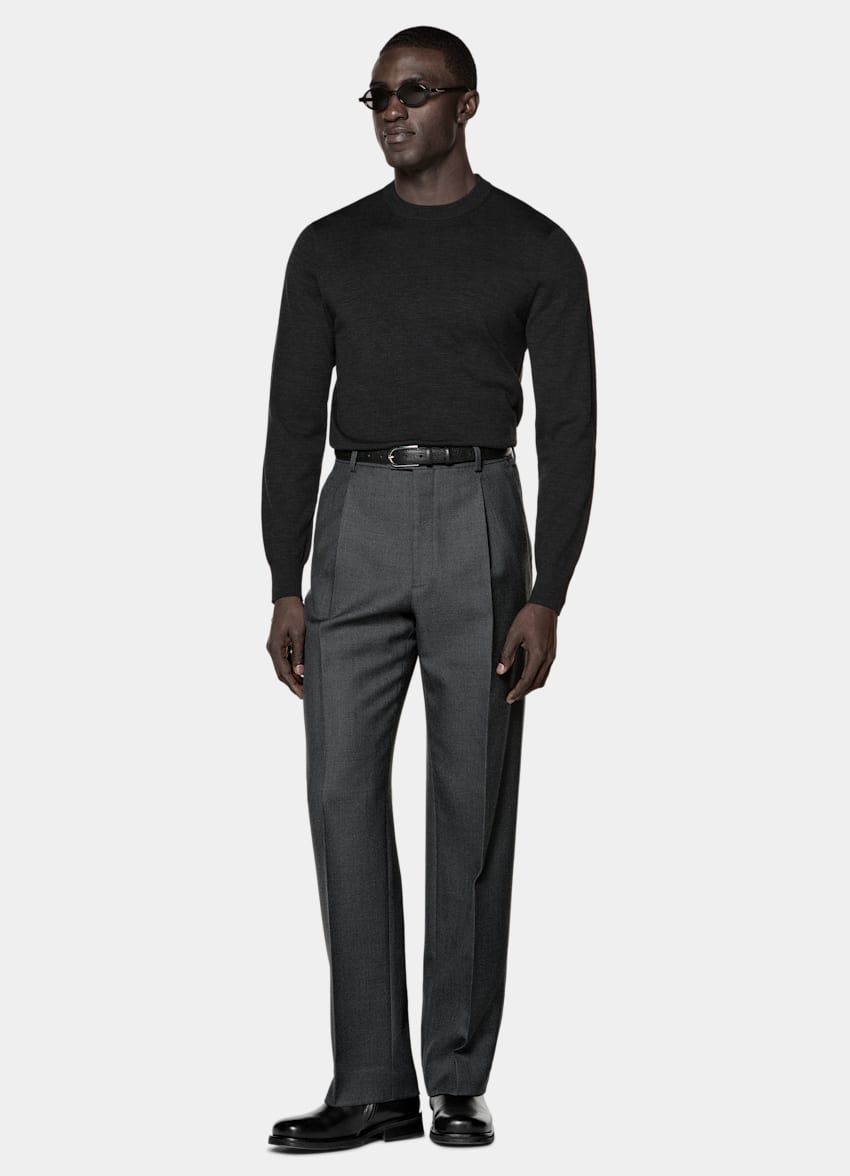 SUITSUPPLY Pure laine Pull col rond Merino gris fonc&eacute;