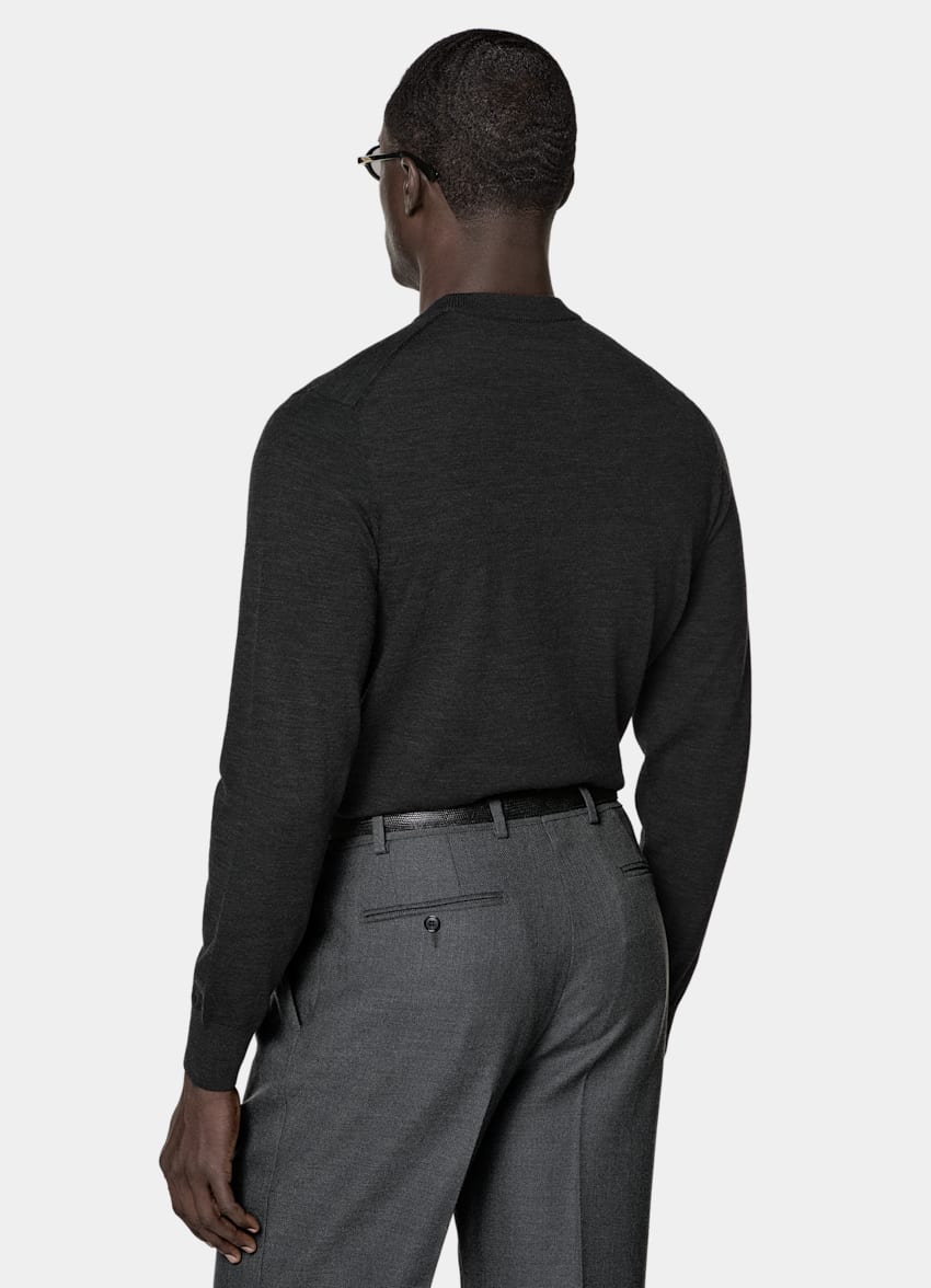 SUITSUPPLY Pure laine Pull col rond Merino gris fonc&eacute;