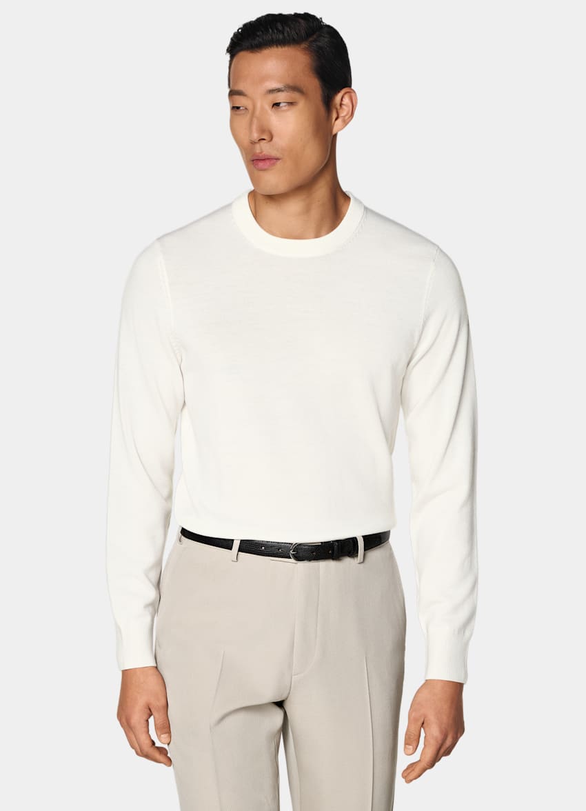 SUITSUPPLY Pure Wool Off-White Merino Crewneck