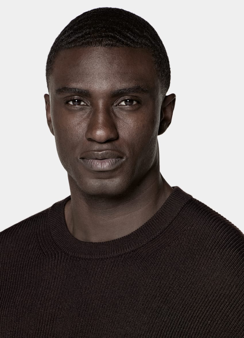 SUITSUPPLY Pure Wool Dark Purple Merino Crewneck