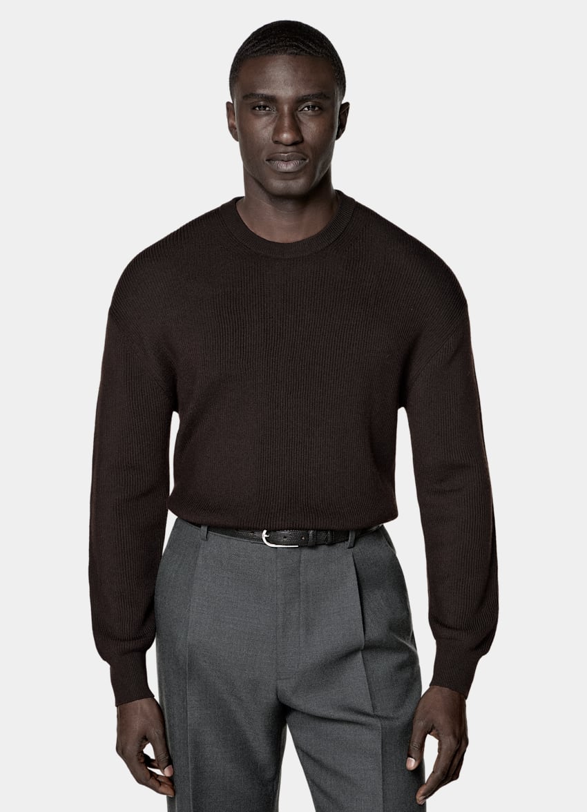 SUITSUPPLY Pure Wool Dark Purple Merino Crewneck