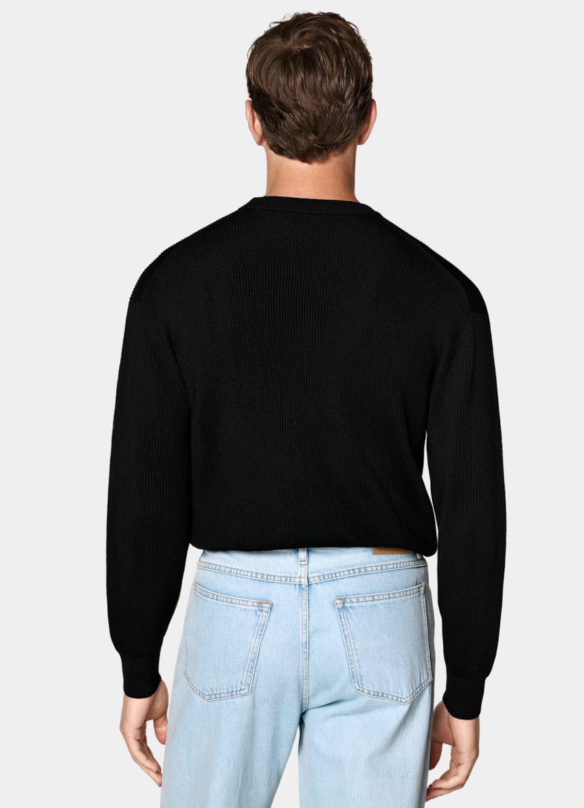 SUITSUPPLY Pure Wool Black Ribbed Merino Crewneck