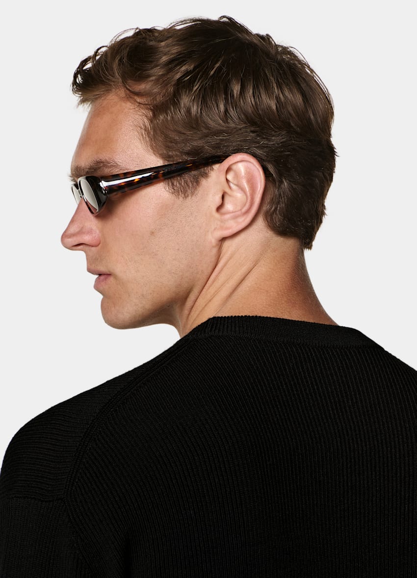SUITSUPPLY Pure Wool Black Ribbed Merino Crewneck