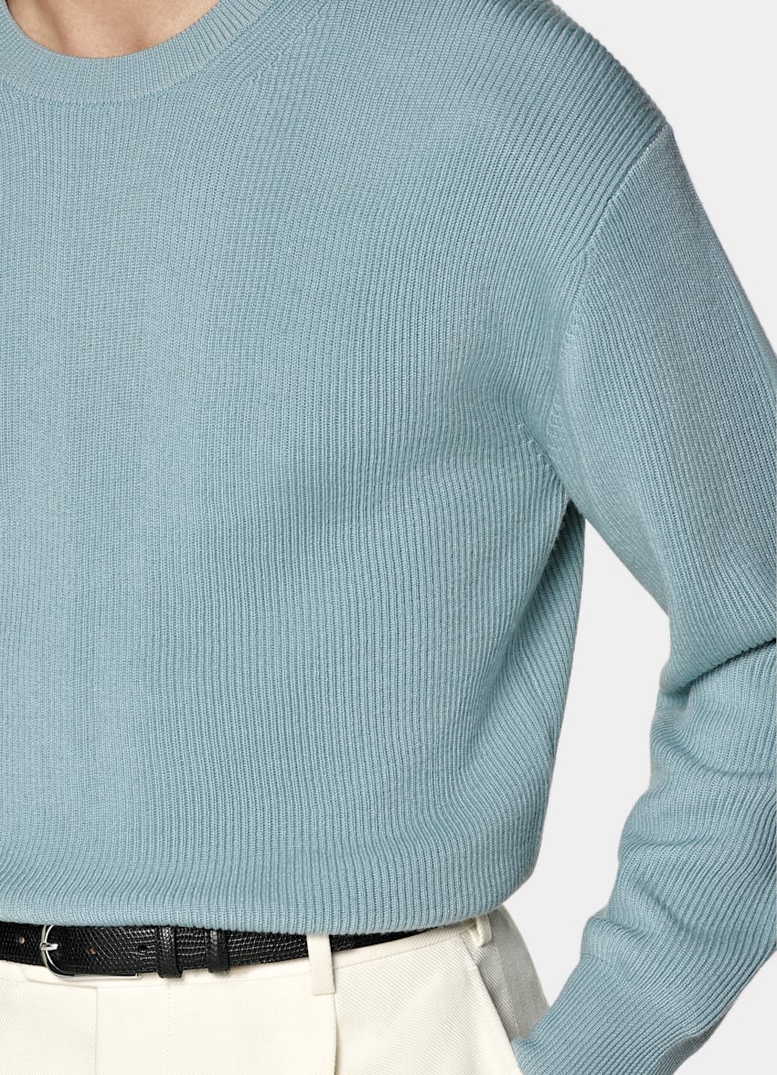 SUITSUPPLY Pure Wool Light Blue Ribbed Merino Crewneck