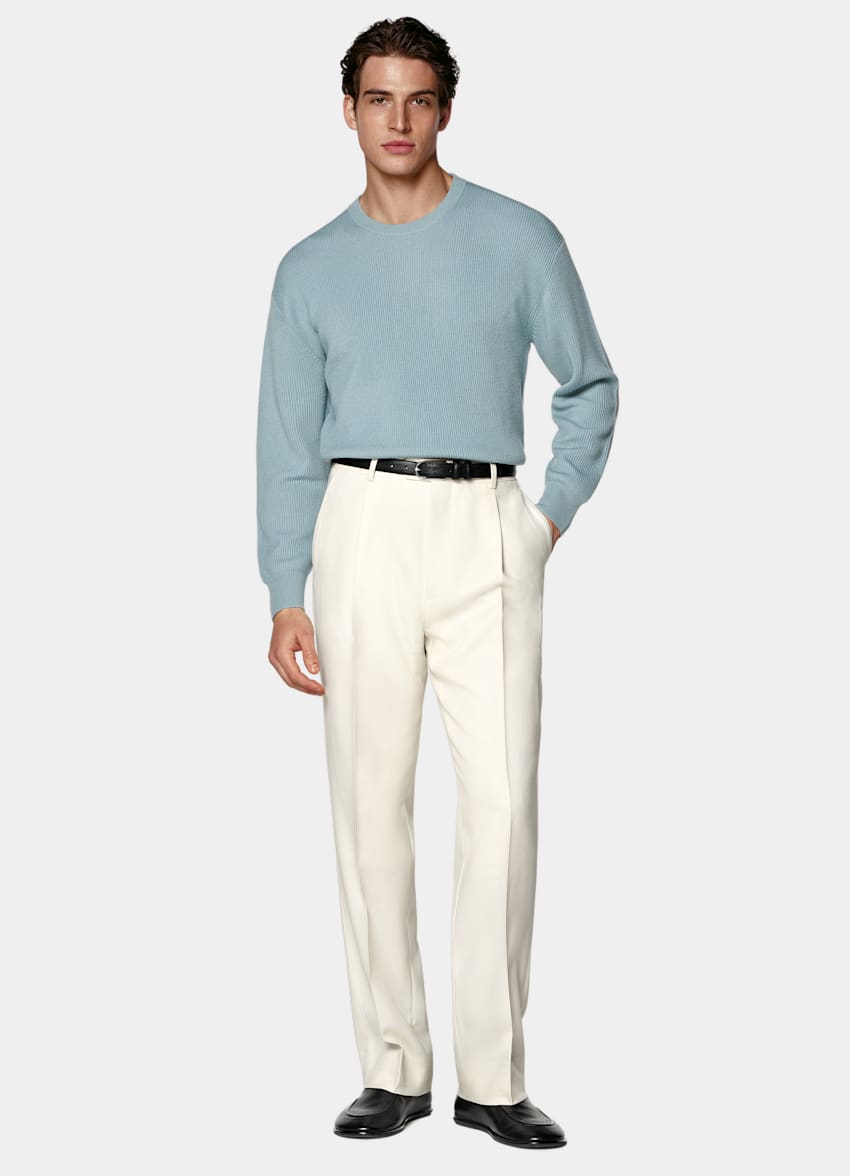 SUITSUPPLY Pure Wool Light Blue Ribbed Merino Crewneck