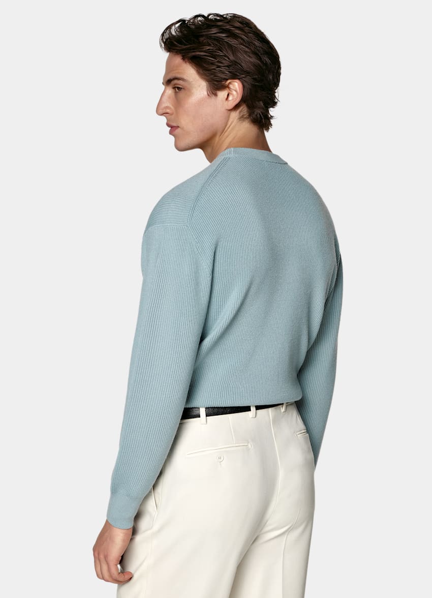 SUITSUPPLY Pure Wool Light Blue Ribbed Merino Crewneck