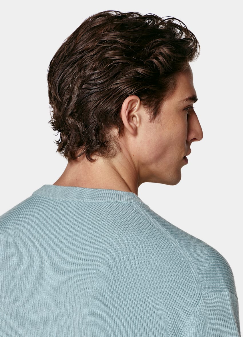 SUITSUPPLY Pure Wool Light Blue Ribbed Merino Crewneck