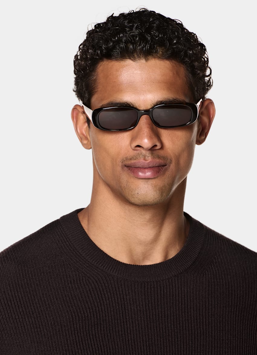 SUITSUPPLY Pure Wool Dark Purple Ribbed Merino Crewneck