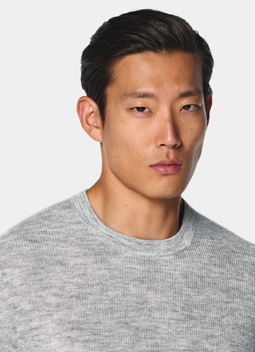 SUITSUPPLY Mohair Wool Blend Mid Grey Crewneck