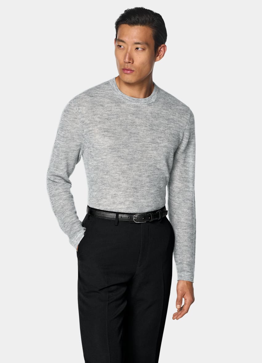 SUITSUPPLY Mohair Wool Blend Mid Grey Crewneck