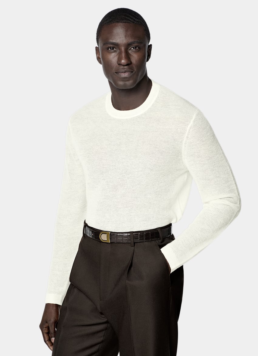 SUITSUPPLY Mohair Wool Blend Off-White Crewneck