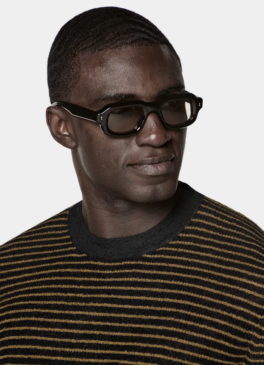 SUITSUPPLY Mohair Wool Blend Mid Yellow Striped Crewneck