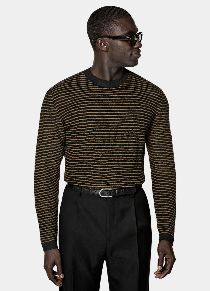 SUITSUPPLY Mohair Wool Blend Mid Yellow Striped Crewneck