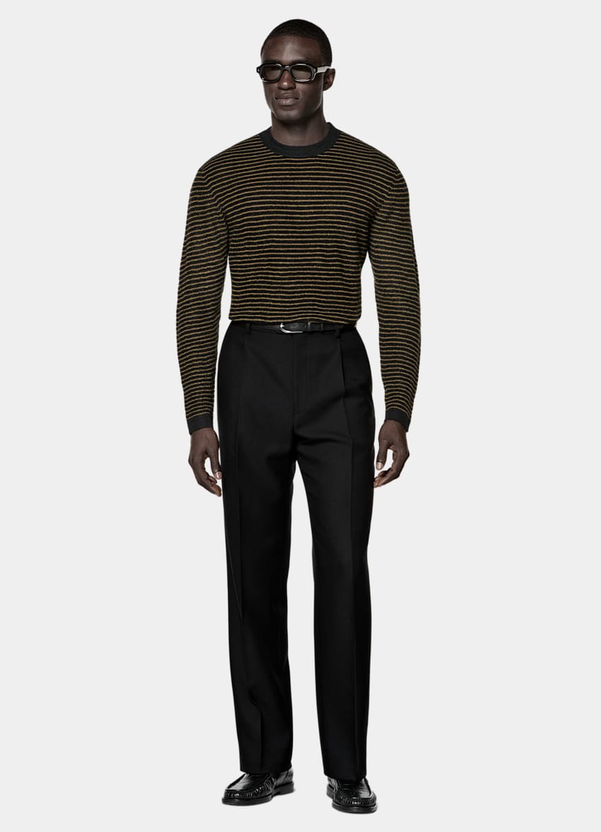SUITSUPPLY Mohair Wool Blend Mid Yellow Striped Crewneck