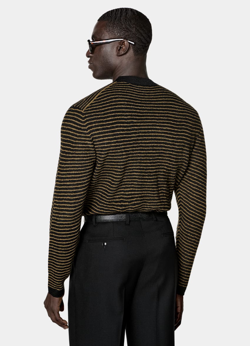 SUITSUPPLY Mohair Wool Blend Mid Yellow Striped Crewneck