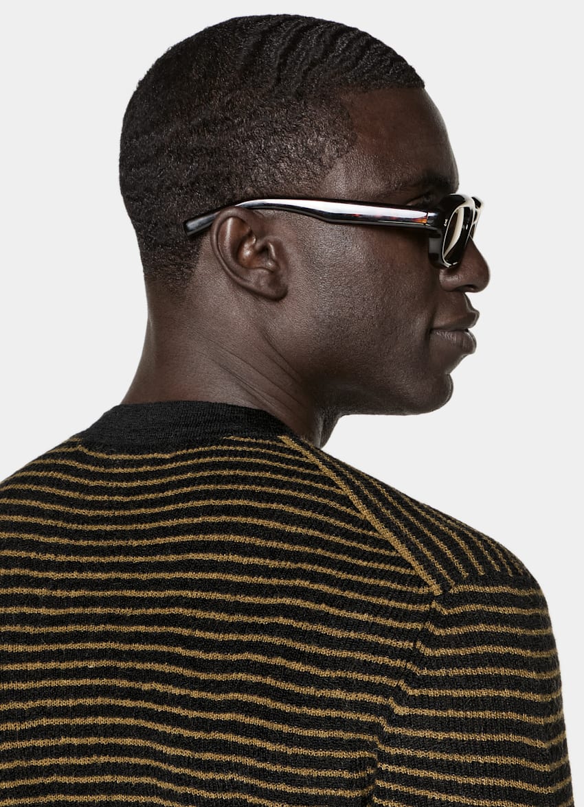 SUITSUPPLY Mohair Wool Blend Mid Yellow Striped Crewneck