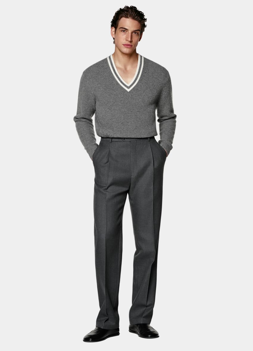 SUITSUPPLY Wool Cashmere Mid Grey V-Neck